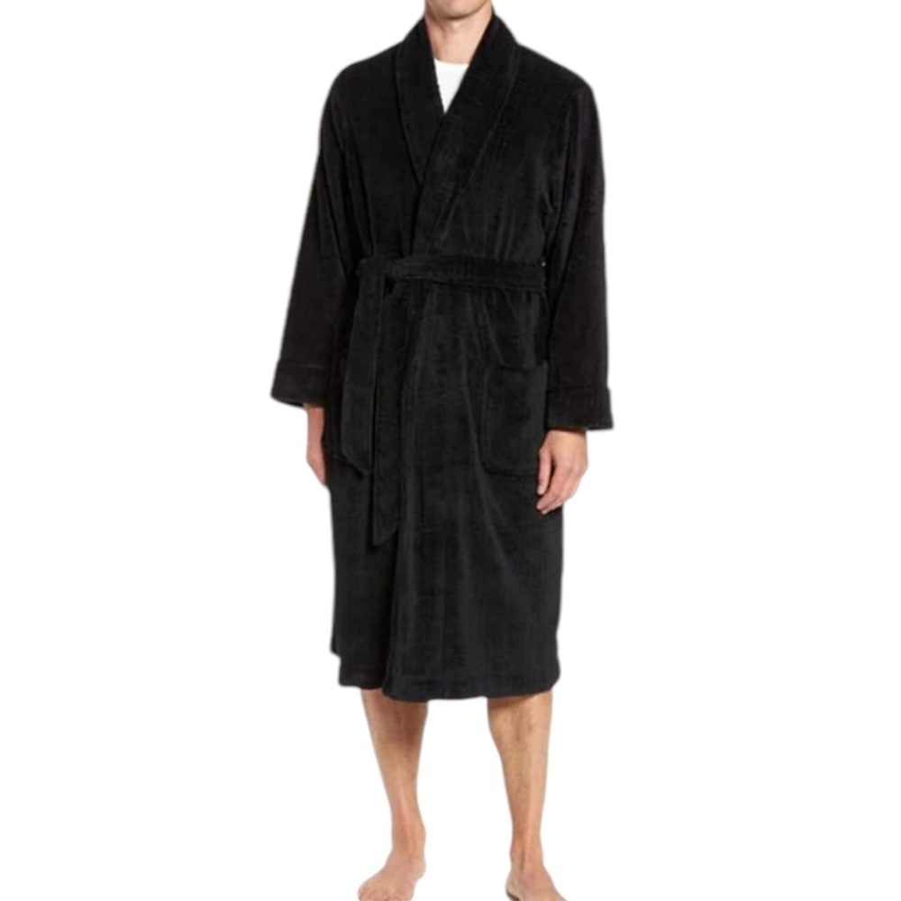Majestic Plush Velour Polyester Robe S/M Black Textured